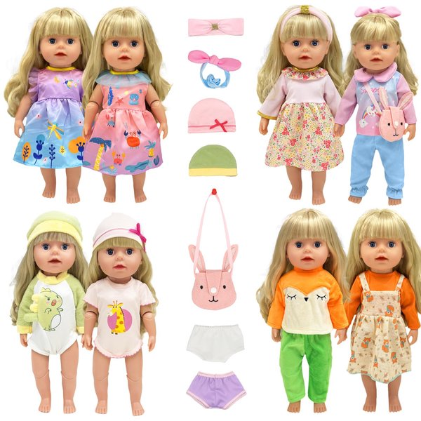 15 PCS Baby Doll Clothes and Accessories for 12 14 15 18 inch Baby Doll Cute Baby Alive Dress Outfits Underwear Hat Headband and Bag fits 30-45cm New Born Baby Doll Birthday Present for Girls