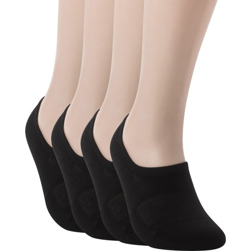 Pro Mountain No Show Socks Size M Black 4 Pack Women Cotton Cushion Footies Liner Sneakers Workout Loafer Footies Flats US Shoe 8-10