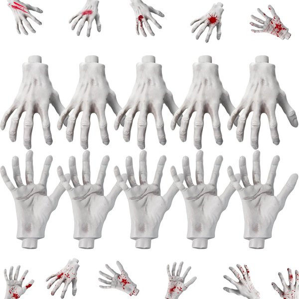 Sratte 5 Pairs Halloween Skeleton Hands Realistic Skeleton Zombie Hands Life Size Zombie Hand Prop Plastic Fake Hands for Halloween Party Decorations Scary Props