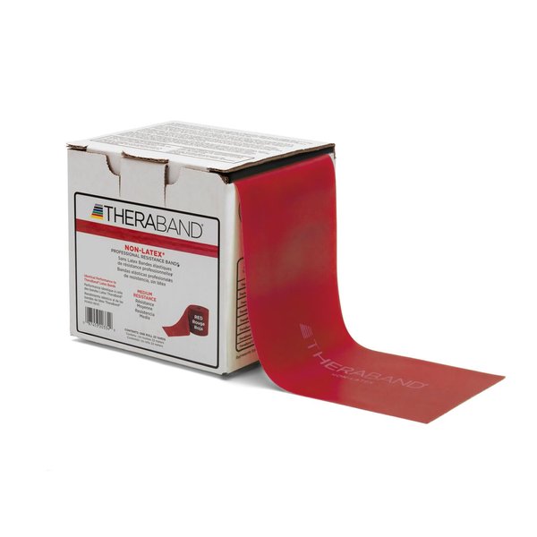 THERABAND Resistance Band 25 Yard Roll, Medium Red Non-Latex Professional Elastic Bands For Upper & Lower Body Exercise Workouts, Physical Therapy, Pilates, & Rehab, Dispenser Box, Level 3