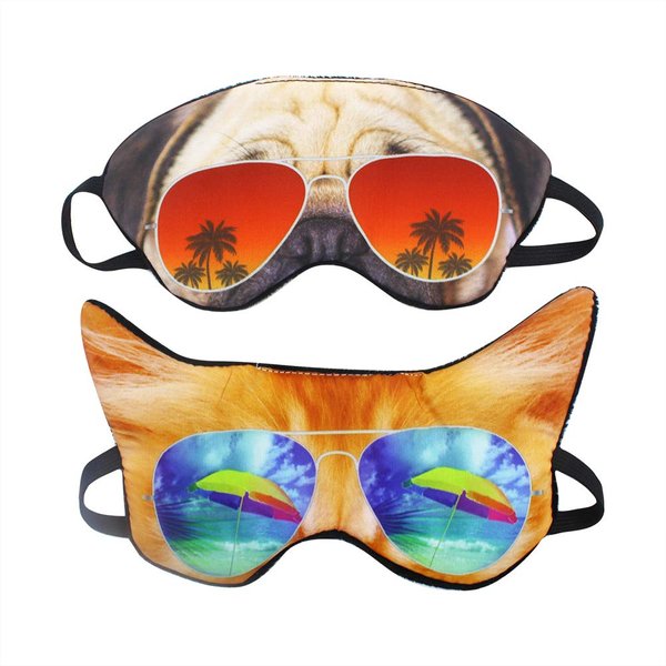 (Pack of 2) 3D Cat Dog Animal Sleep Eye Mask Night Shades for Sleeping Travel Home Office Funny Blindfold for Girls Kids Men Women