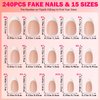 AddFavor French Tip Press on Nails Short Almond Fake Nails, 240pcs White French Nails Press on Almond Matte Pink Acrylic Nails with Adhesive Tabs for Women