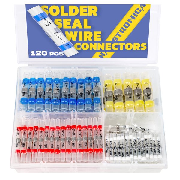 haisstronica 120PCS Solder Seal Wire Connectors,Marine Grade Heat Shrink Wire Connectors-Heat Shrink Butt Connectors-Butt Splice Wire Connectors for Stereo, Electrical with Corrosion and Weatherproof