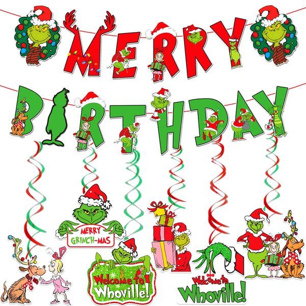 Merry Birthday Banner Christmas Birthday Decorations Christmas Theme Birthday Decorations Christmas Happy Birthday Decorations Party Decorations for Birthday Christmas Birthday Party Supplies