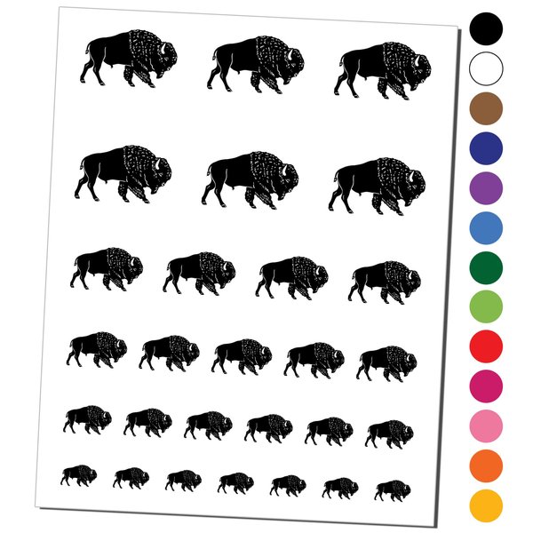 Majestic American Bison Buffalo Temporary Tattoo Water Resistant Fake Body Art Set Collection - Dark Blue (One Sheet)