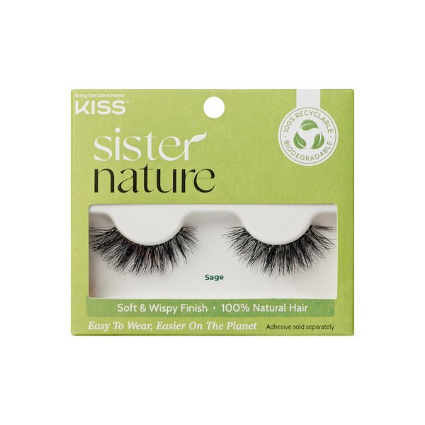 KISS Sister Nature, False Eyelashes, 'Sage', 12 mm, Includes 1 Pair Of Lash, Contact Lens Friendly, Easy to Apply, Reusable Strip Lashes