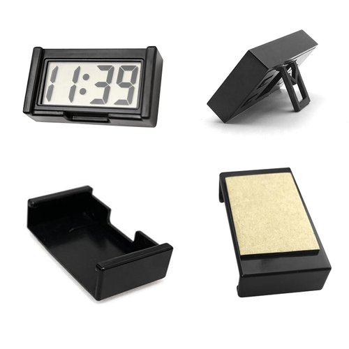 Shudyear Small Digital Clock， with Jumbo LCD Time & Day Display，Mini Automotive Small Digital Clock Battery Operated for Desktop Nightstand Pocket Car Truck Dashboard & Air Vent (Black)