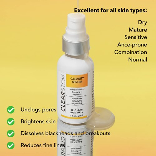 CLEARstem CLEARITY Exfoliating Facial Serum with Vitamin C, Turmeric and Mandelic Acid, 1 Oz