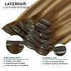 Lacer Hair Extensions Clip in Human Hair Ombre Chocolate Brown to Caramel Blonde with Brown Roots 120g 7pcs Remy Human Hair Extensions Clip in Real Natural Hair Extensions Straight 16 Inch