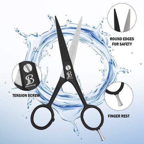 BROSTACHE Beard & Mustache Scissors for Men 5”, 2 comb & Beautiful Travel Pouch, Hand forged with Bevel edge For precision, Extremely Sharp Scissors & Adjustable Screw (Sliver)