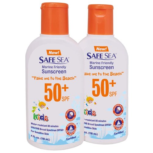 Safe Sea SPF50+ Kids sunscreen - Jellyfish and Sea lice protective lotion. Very Water Resistant, Sensitive skin Reef-Safe Sunscreen. Oxybenzone and Octinoxate free, Paraben free, 4 fl. Oz. Pack of 2