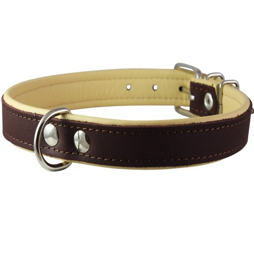Real Leather Soft Leather Padded Dog Collar (18"-21" Neck; 1" Wide, Brown/Beige)