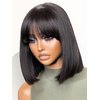 LUVME HAIR 10 Inch Light Yaki Straight Bob Wig with Bangs Human Hair Realistic HD Lace Short Black Bob Wigs, Ready to Go Blunt Cut Bob Wig Glueless 180 Density