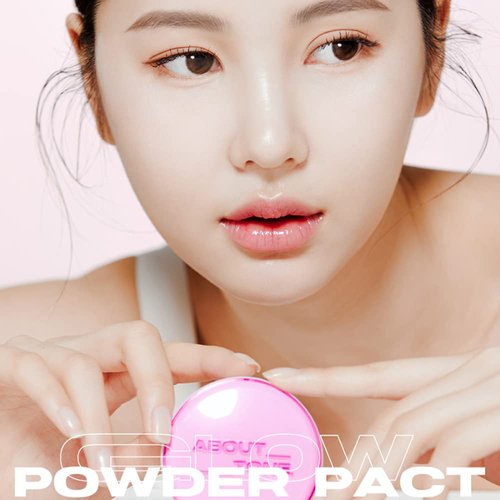 [ABOUT TONE] Glow Powder Pact 0.28oz - Pressed Powder Pact with Mirror & Puff, Peach Pearl Shimmery Finish, Shining Tone-Up Face Makeup Setting Powder, Sebum Control Compact Powder, Vegan, K-Beauty