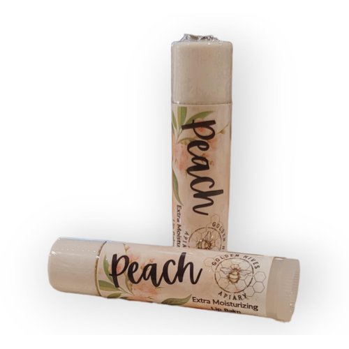 Peach-Moisturizing Lip Balm With Raw Beeswax & Organic Cocoa Butter by Golden Hives Apiary (3 Pack)