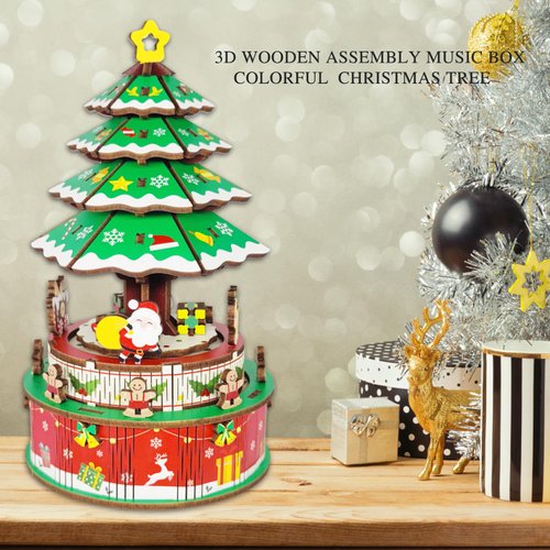 Mievayo 3D Puzzle Christmas Tree DIY Music Box Wooden Puzzles for Adults A for Boys and Girls