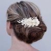 Gorais Flower Bride Wedding Hair Comb Silver Pearl Bridal Hair Piece Leaf Side Combs Hair Accessories for Women and Girls