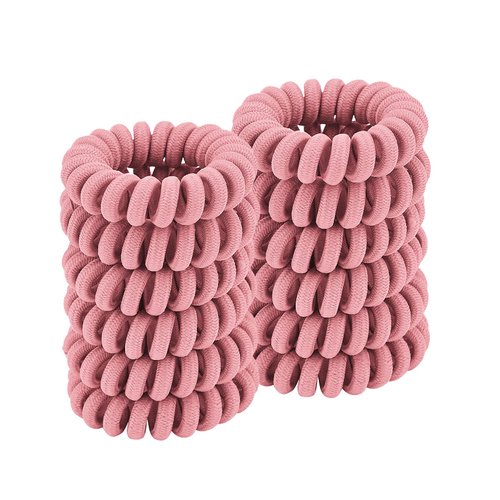 Spiral Hair Ties (Cloth Pink,12 Pcs), Coil Hair Ties for Thick Hair, Ponytail Holder Hair Ties for Women, No Crease Hair Ties, Phone Cord Hair Ties for all Hair Types with Plastic Spiral