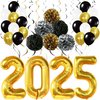 KatchOn, Black and Gold New Years Balloons 2025 - Pack of 45 | 40 Inch, Balloons 2025 with Pom Poms, Swirls | NYE Party Favors 2025, New Years Decorations 2025 | New Years Eve Party Supplies 2025