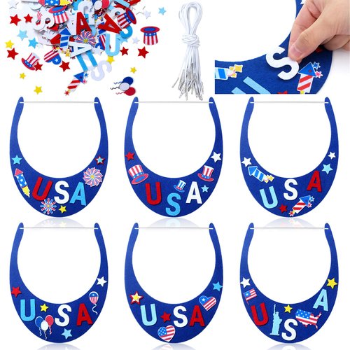 JellyArch 24 Pcs 4th of July Crafts Patriotic Visor Craft Kit DIY Patriotic Visor Firework Felt Cutouts USA Patriotic Hat Crafts for Fourth of July Parties Military Family Gatherings Arts Craft