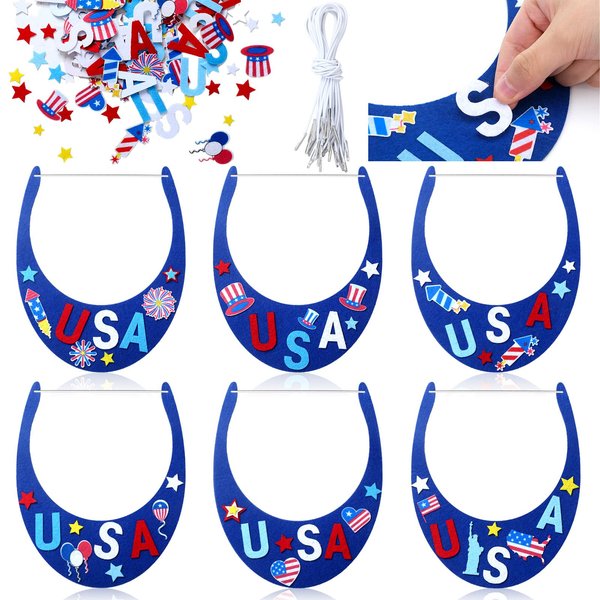JellyArch 24 Pcs 4th of July Crafts Patriotic Visor Craft Kit DIY Patriotic Visor Firework Felt Cutouts USA Patriotic Hat Crafts for Fourth of July Parties Military Family Gatherings Arts Craft