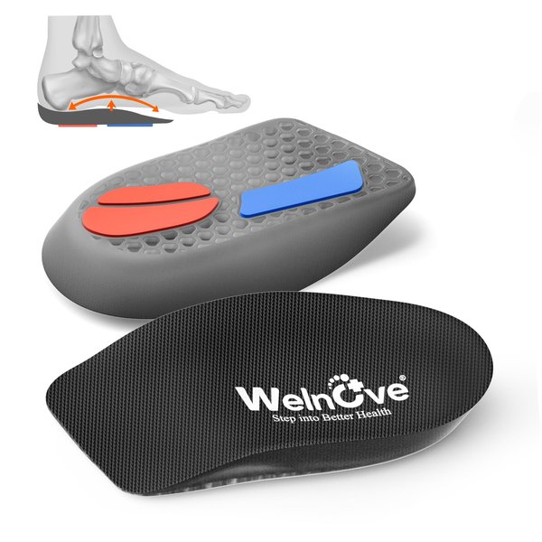 Plantar Fasciitis Heel Inserts for Heel Pain - Welnove Shock-Absorbing Anti-Slip Gel Heel Cushion Cups with Arch Support for Heel Spurs Flat Feet - Heel Support Inserts for Women 6.5-10 Men 5-8