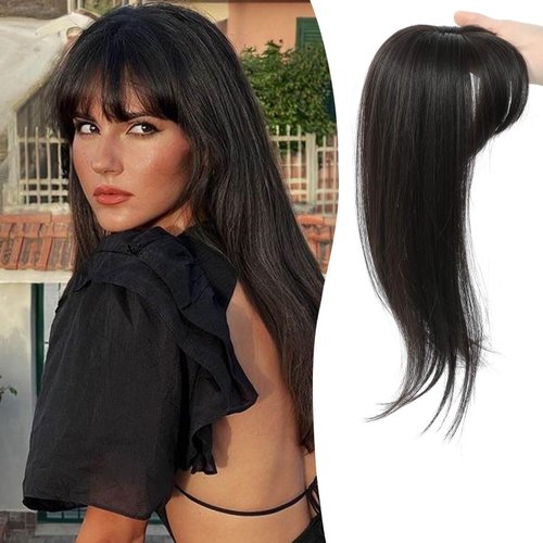 MORICHY Clip in Bangs 360° Bangs Hair Clip Fake Bangs with Long Layered Hair Clip on Bangs for Women Brown Black Bangs Clip in Hair Extensions Curved Bangs for Daily Use