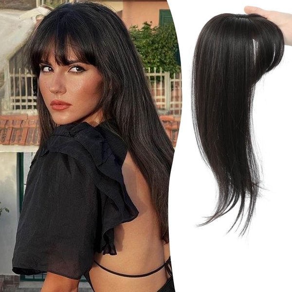 MORICHY Clip in Bangs 360° Bangs Hair Clip Fake Bangs with Long Layered Hair Clip on Bangs for Women Brown Black Bangs Clip in Hair Extensions Curved Bangs for Daily Use