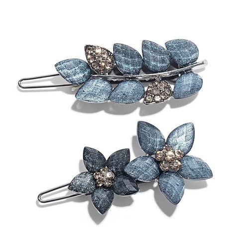 2Pcs Ink-Blue 2inch Vintage Rhinestone Hair Clips Sparkly Crystal Clips Flower Small Hair Barrettes Decorative Wedding Engagement Prom Valentines Hair Accessories for Women Girls Bride，Hair Clips