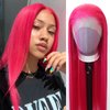 zigzag hair Hot Pink Wig Long Straight Rose Red Pink Synthetic Lace Front Wigs Pre Plucked with Natural Hairline for Fashion Women Heat Resistant Hair Glueless Synthetic Lace Wig (Hot Pink)