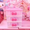 WQURC Lovely Girls Receiving Storage Cabinets Box Room Desktop Makeup Organizer With Three-tier Desk Receiving Drawers N Pink Bowknot,Plastic