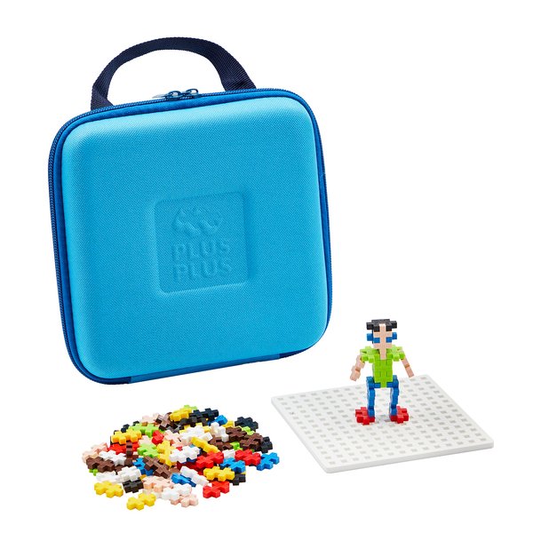PLUS PLUS Building Set with Travel Case, 3D Open Ended Stem Toy for Kids, 100 Mini Interlocking Pieces, 1 White Baseplate