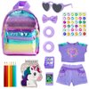 18 Inch Girl Doll Clothes and Accessories School Supplies Playset with Doll Clothes,School Bags, Sunglasses, Pencils, Pencil Sharpener, Notebooks, Phone, Hair Clip, Stickers （No Doll）