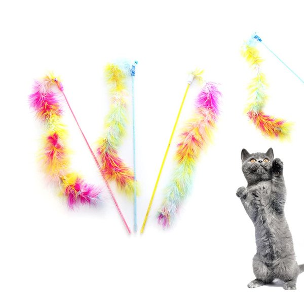 IUHKBH Cat Wand Toys, 3 PCS Interactive Cat Toys Cat Teaser Wand with Soft Furry Tail Cat Teaser Wand with Bell for Indoor Cat and Kitten