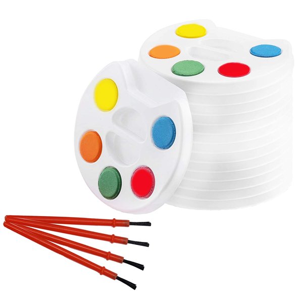 The Dreidel Company Mini Watercolor Paint Set (48-Pack) For Kids and Toddlers, 5 Color Tray with Paint Brush Included, Birthday Party, Events and Gatherings (48-Pack)