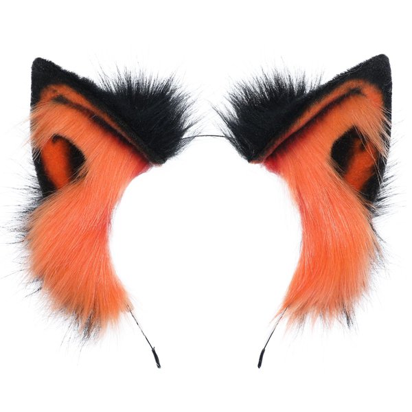 Kidukso Halloween Animal Ears Headdress Headwear Cat Dog Wolf Fox Ears Headband Furry Animal Ears Hairband Halloween Cosplay Costume Accessories Handmade Adult Fur Ears Anime Dress Up Props Orange