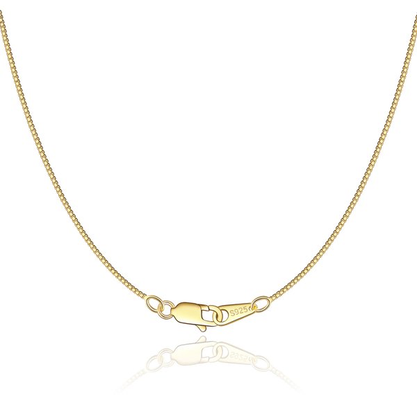 Jewlpire 18K Over Gold Chain Necklace for Women Girls - 0.8mm Box Chain 925 Sterling Silver Chain Super Thin & Sturdy Women's Chain Necklaces 18 Inch