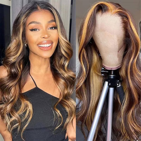 DULTEV Honey Blonde Lace Front Wig Human Hair Glueless Wigs Human Hair Pre Plucked 13x4 HD Body Wave Lace Front Wigs 4/27 Colored Highlight Ombre Lace Front Wigs For Women Human Hair
