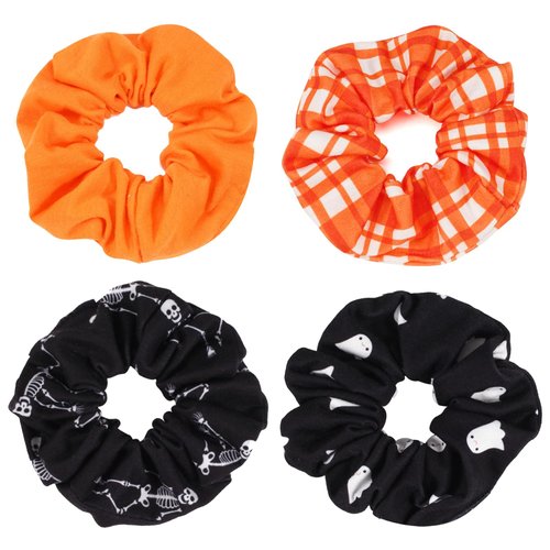 Halloween Hair Scrunchies for Women Girls Spooky Ghost Skull Skeleton Hair Ties Fall Orange Plaid Hair Accessories Gifts Hair Tie