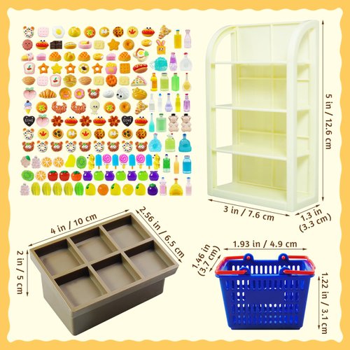 168 Pieces Mini Food Toys Dollhouse Accessories Miniature Supermarket Shelves Furniture Play Grocery Store Mini Shopping Basket