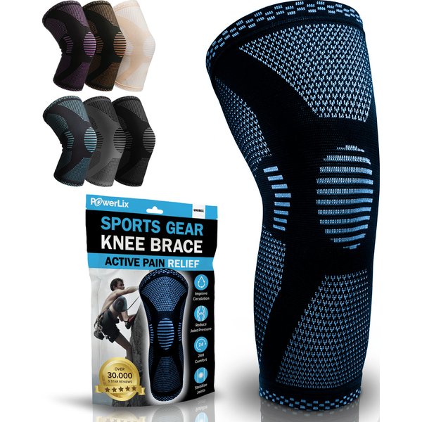 POWERLIX Knee Compression Sleeve - Best Knee Brace for Knee Pain for Men & Women – Knee Support for Running, Basketball, Volleyball, Weightlifting, Gym, Workout, Sports - (Light Blue M)