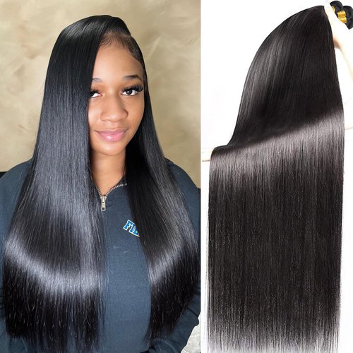 Pinjuoo 3 Bundles Human Hair 26 28 30 Inch Long Brazilian Straight Human Hair Bundles 100% Unprocessed Virgin Raw Hair Bundles Weave Natural Black Bundles Human Hair Extensions for Women