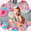 Liliful 12 Pcs Donut 1st Birthday Party Decorations Table Honeycomb Centerpieces, Donut First Birthday Theme Table Party Supplies, Doughnut One Year Old Birthday Sign Decor for Girl