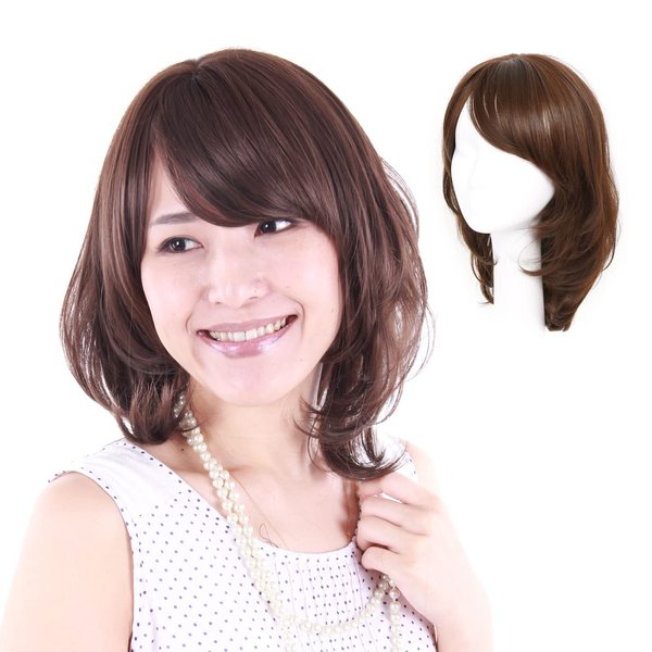 igennki Full Wig Human Hair Blend Wigs Medium Sweet Curly Human Hair Wigs for Asian Women with Hair Loss IUM3C7H… (Human Hair Blend×Medical Base) (C9 Brown)