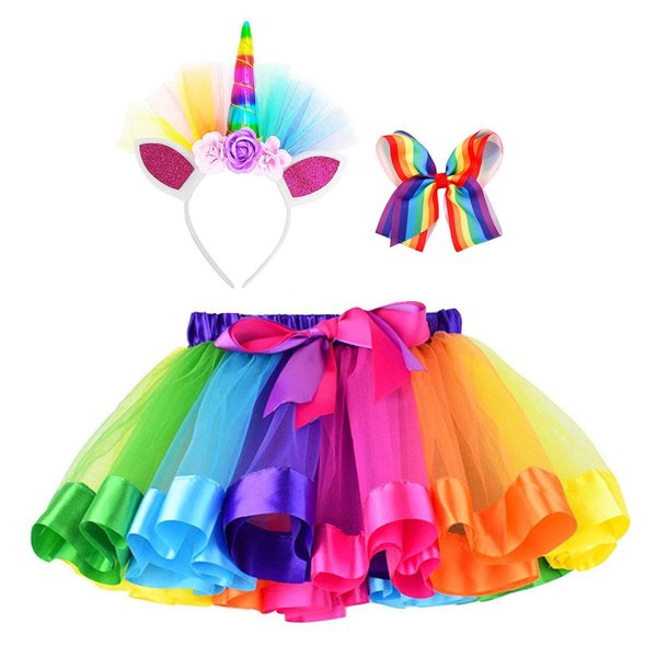 Simplicity Rainbow Tutu for Girls Princess Tutu Layered Tulle Dress up Toddler Tutu Skirt Unicorn Tutu with Headband Hair Bow