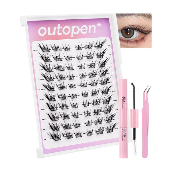 outopen Manga Lash Clusters Fox Eye Lashes DIY Lash Extension Kit Left & Right C Curl Lash Clusters Natural Wispy Fairy Lash Clusters Kit with Lash Bond and Seal Tweezers