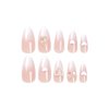 Press on Nails Medium Almond SWEKKE French Fake Nails White Gradient Full Cover Little Bear Bow Charm False Nails with Designs Heart Pearl Glossy Glue on Nails Artificial Nails for Women Girls 24Pcs