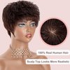 Lovenea Human Hair Short Wigs for Black Women Pixie Cut Wig Short Human Hair Wigs for Black Women Wavy Hairstyles Layered Wavy Short Wig Pixie With Bangs (Wavy-Dark Brown)