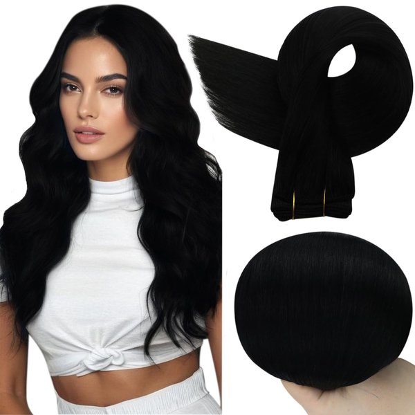 Full Shine Sew In Weft Hair Extensions Human Hair Weft 105 Grams Jet Black Remy Human Hair Silky Straight Weave Bundles Natural Extensions Brazilian Bundles 24 Inch Hair Extensions