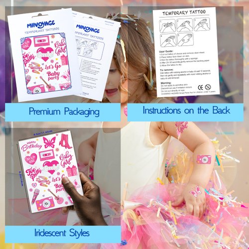 82 PCS Pink Metallic Tattoos, 4 Sheets Pink Glitter Temporary Tattoos, Pink Birthday Party Supplies, Pink Party Favors, Cute Decorations, School Rewards, Gifts Ideas for Girls